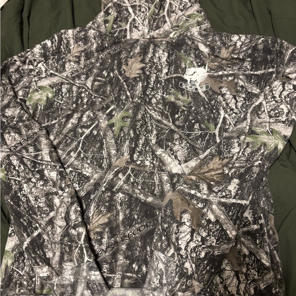 Camouflage Hoodie with Tree and Leaf Pattern